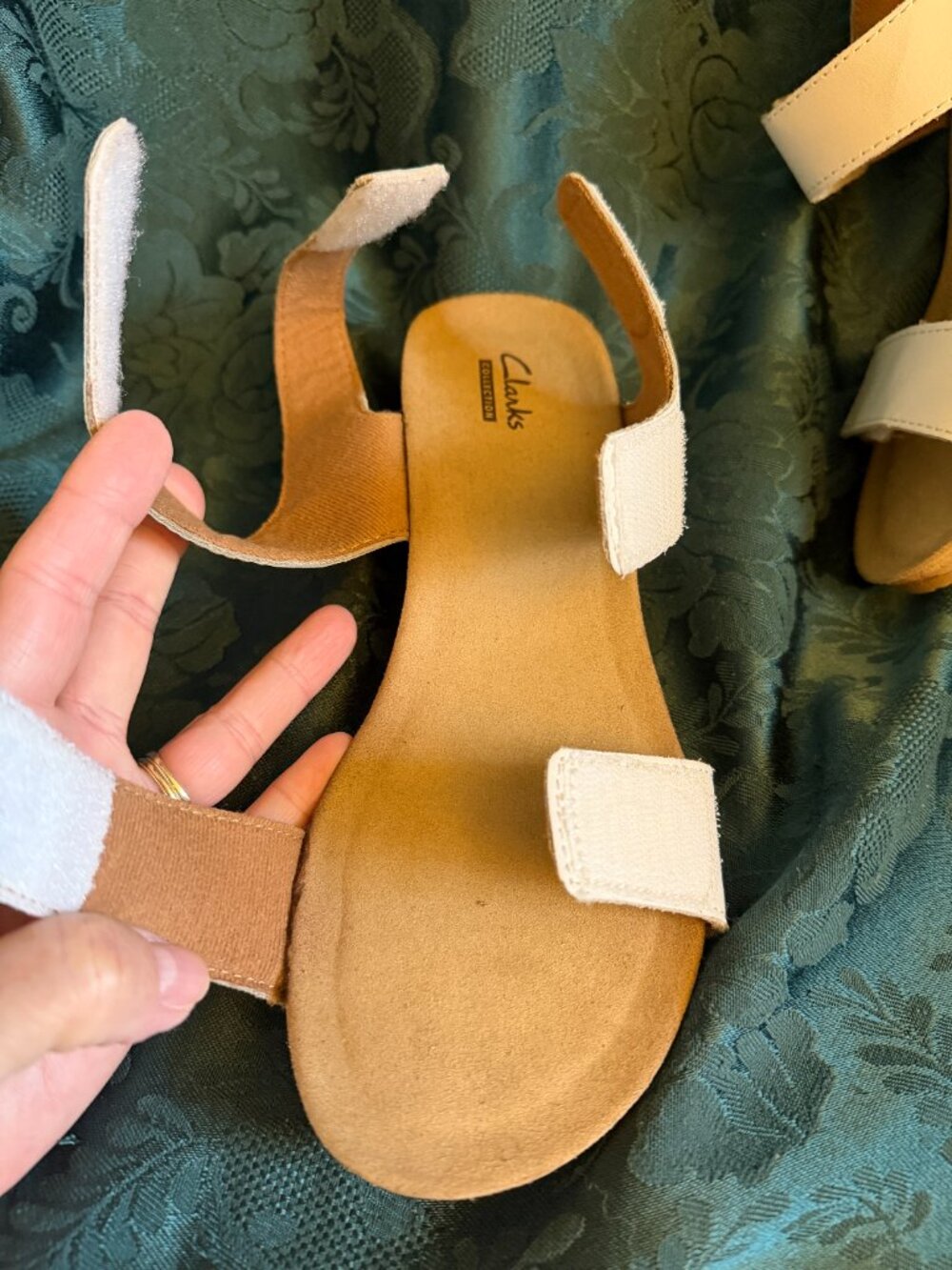 Clarks Collection Women's White Vegan Leather Adjustable Wedge Sandals Sz 7.5 - Picture 10 of 12
